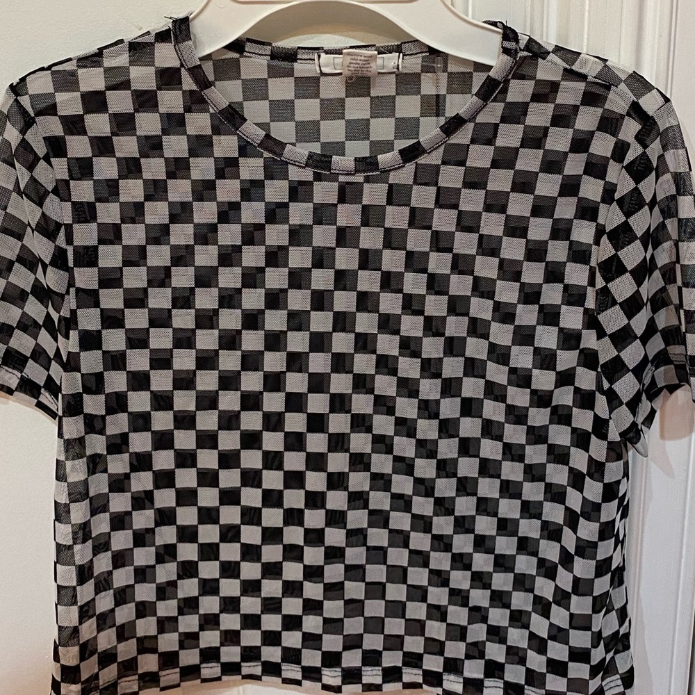 Mesh Checkered Crop Top